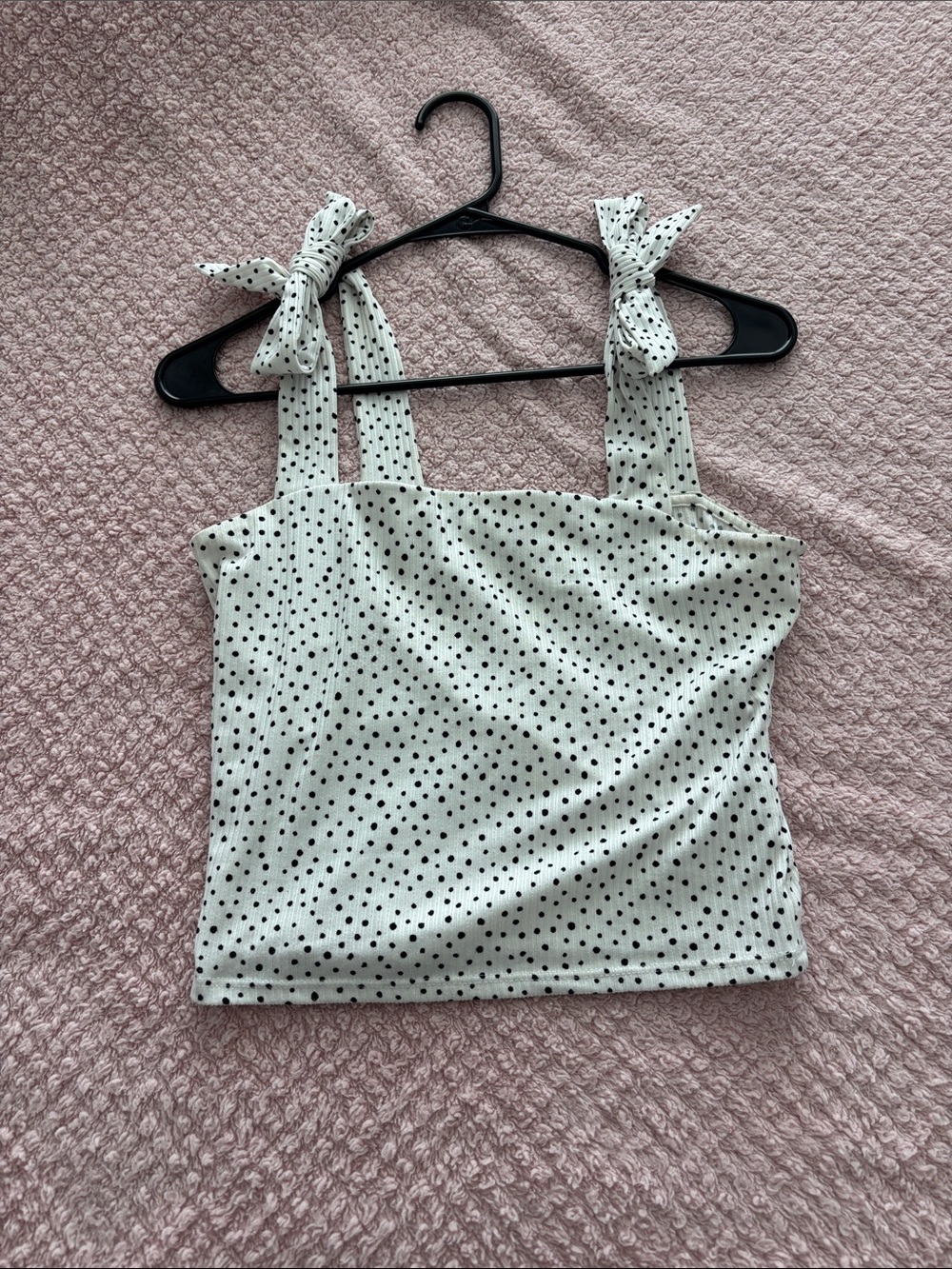 Polka Dot Tie-Shoulder Tank Top - White/Black